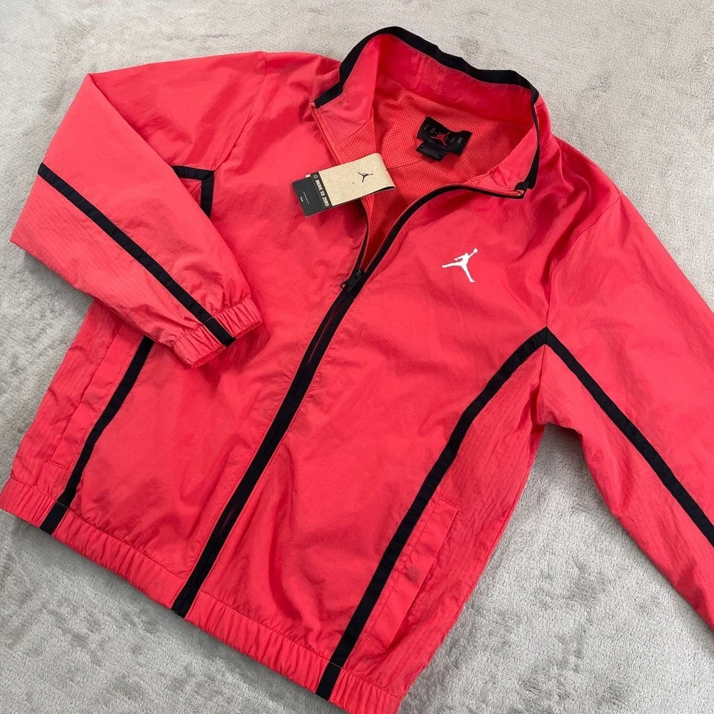 Nike Air Jordan Essentials Woven Jacket Men Medium Red Black Trim Nylon NWT $100